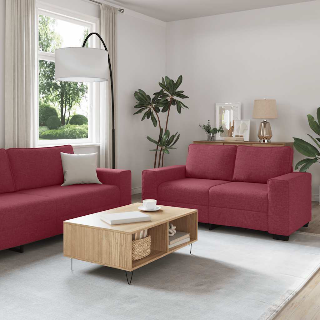 Conjunto de sofá de 2 peças com almofadas em tecido vermelho vinho