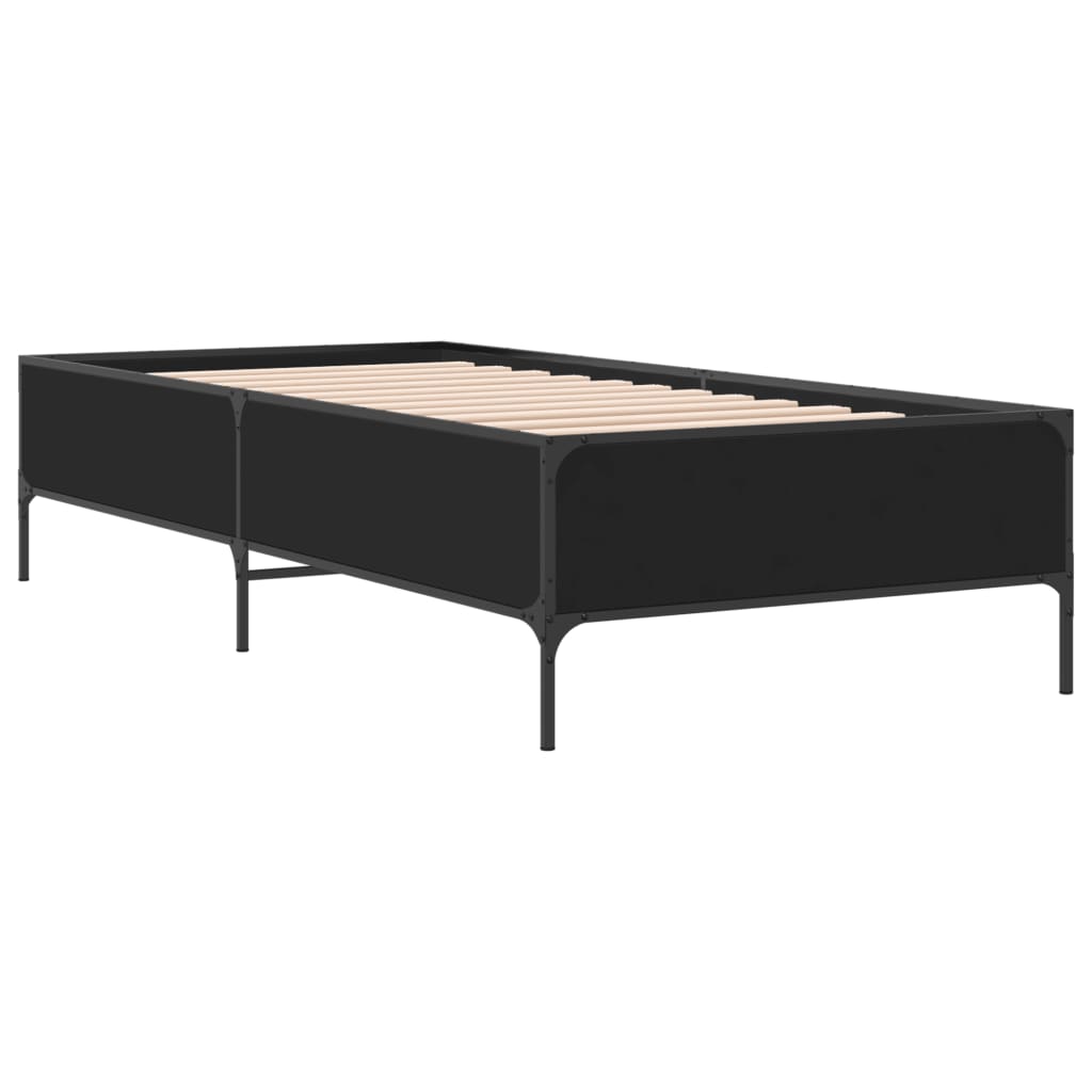 Estrutura de cama 90x190 cm derivados de madeira e metal preto