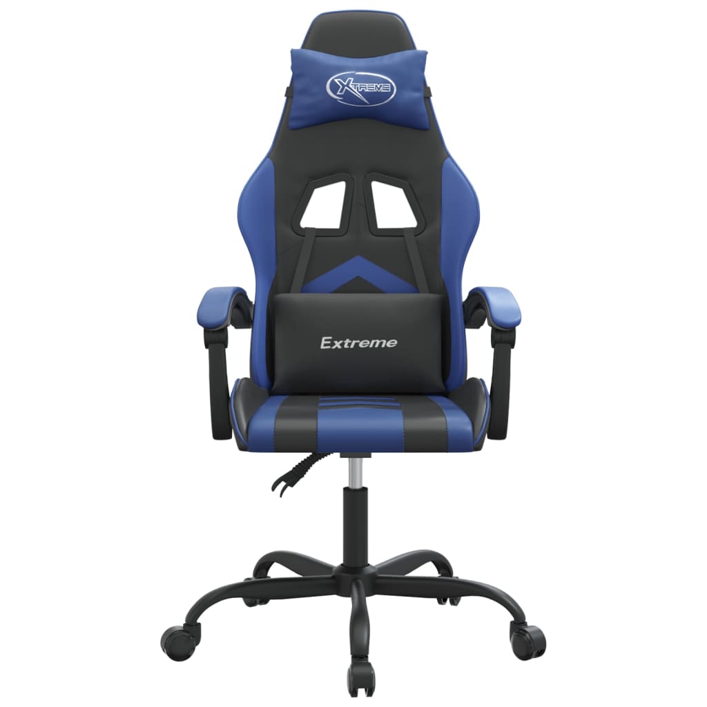 Cadeira gaming giratória couro artificial preto e azul