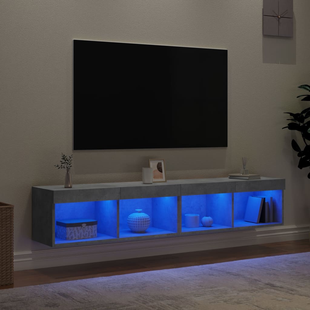 Móveis de TV com luzes LED 2 pcs 80x30x30 cm cinzento cimento