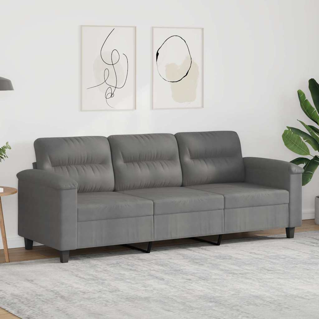 Sofá de 3 lugares 180 cm tecido de microfibra cinzento-escuro