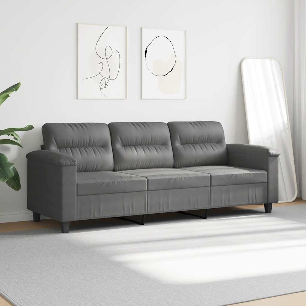 Sofá de 3 lugares 180 cm tecido de microfibra cinzento-escuro