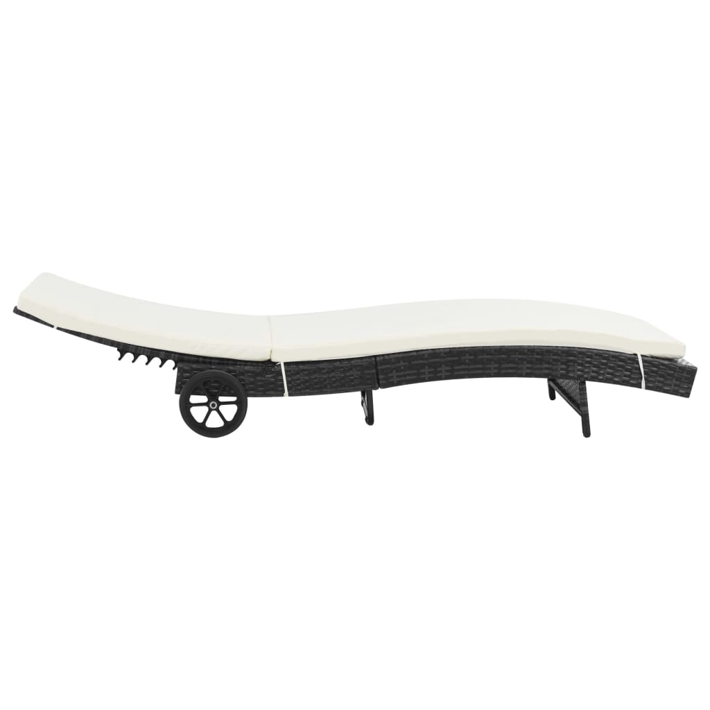 Espreguiçadeiras com rodas e almofadões 2 pcs vime PE preto