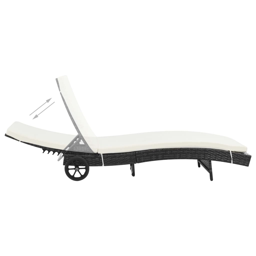 Espreguiçadeiras com rodas e almofadões 2 pcs vime PE preto