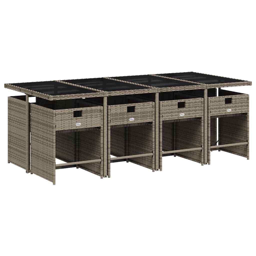 Conjunto de jantar para jardim de 9 peças com almofadas, em rattan sintético cinza