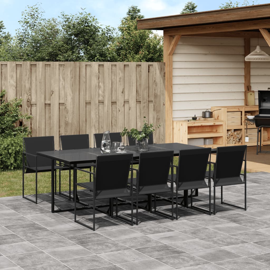 9 Pcs conjunto de jantar para jardim textilene preto