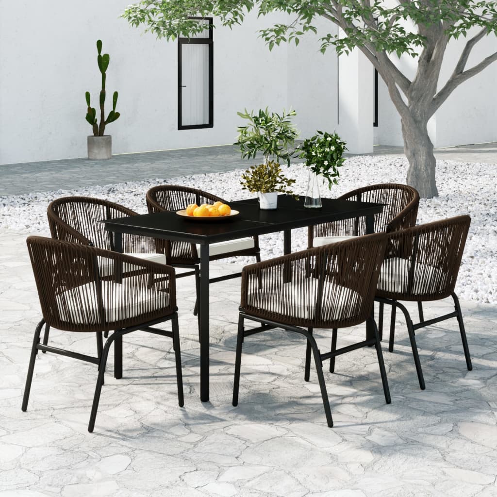 7 Pcs conjunto de jantar para jardim castanho