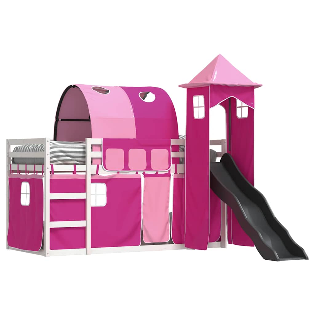 Beliche com escorrega e cortinas 90x200 cm rosa