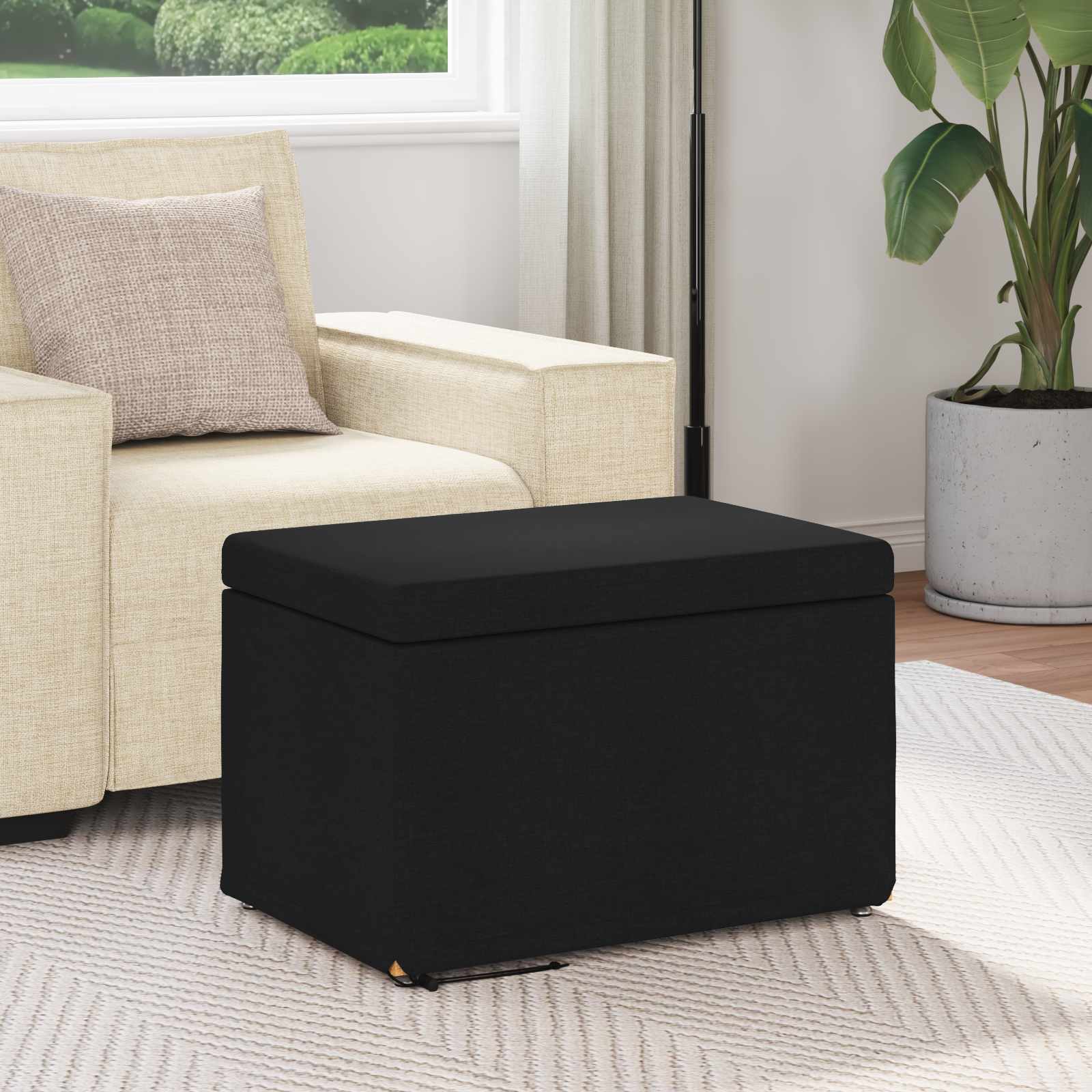 Banqueta preto 61 x 41 x 40 cm tecido e madeira engenharia