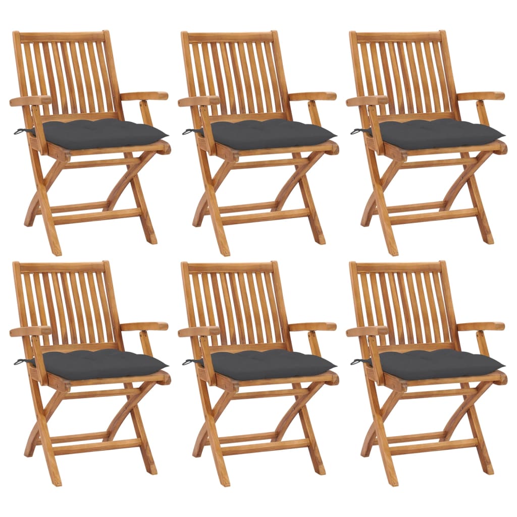 Cadeiras de jardim dobráveis c/ almofadões 6 pcs teca maciça