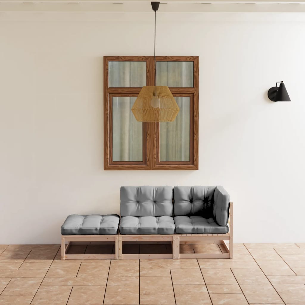 3 Pcs conjunto lounge de jardim c/ almofadões pinho maciço