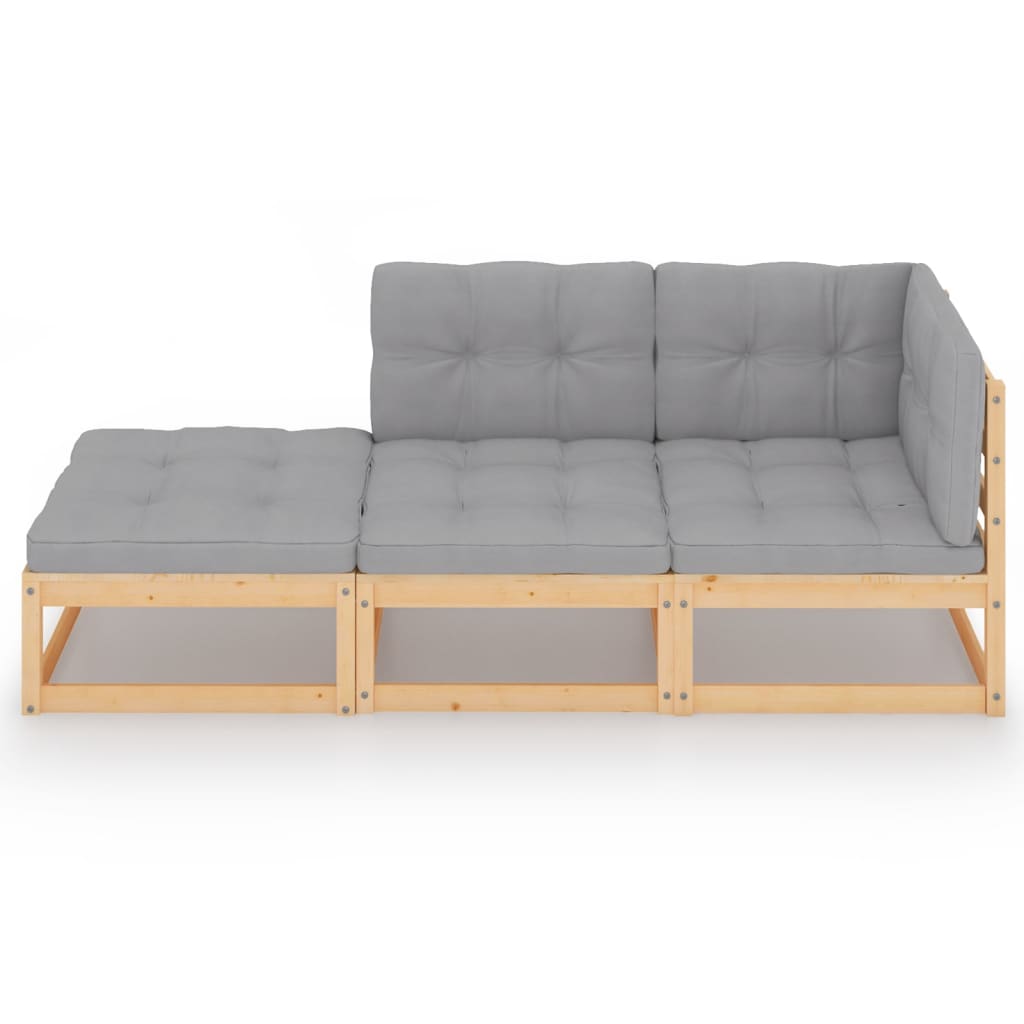 3 Pcs conjunto lounge de jardim c/ almofadões pinho maciço