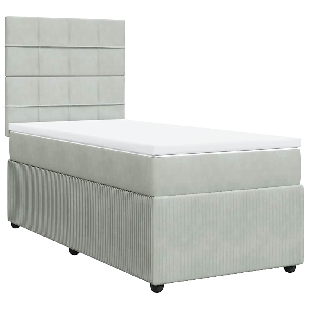 Cama com molas/colchão 90x190 cm veludo cinza-claro