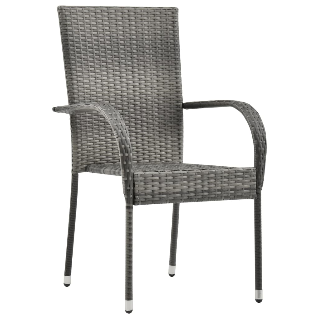 7 Pcs conjunto de jantar para jardim cinza e preto