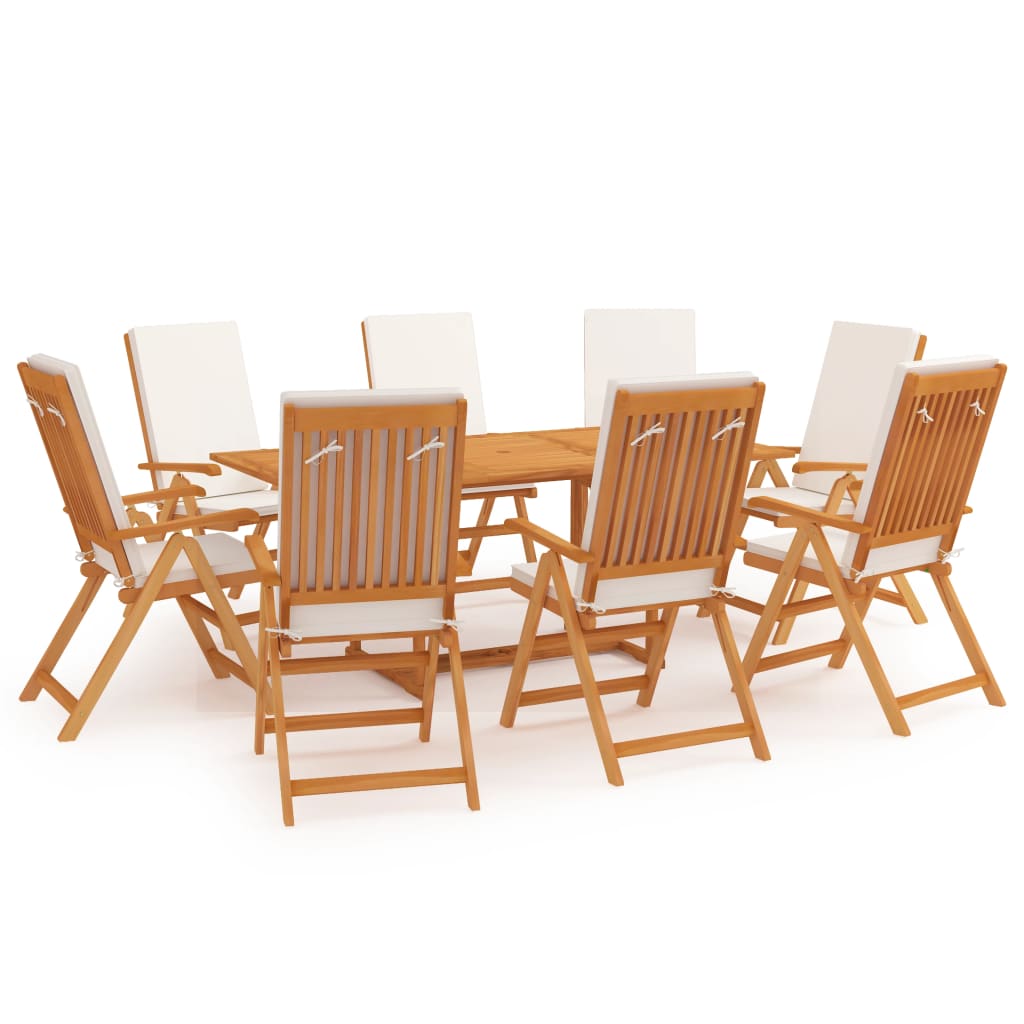 9 Pcs conjunto jantar jardim c/ almofadões madeira teca maciça