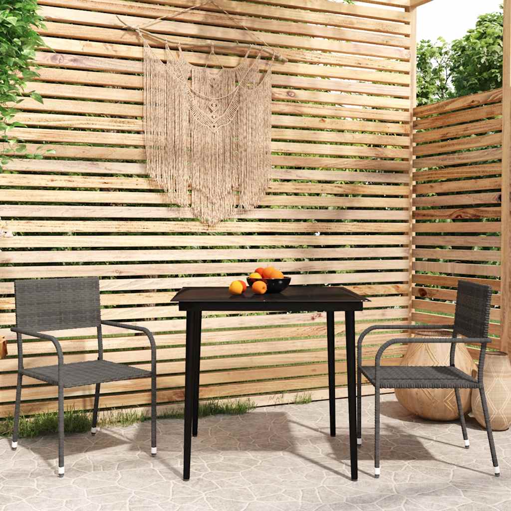3 Pcs conjunto de jantar para jardim cinzento
