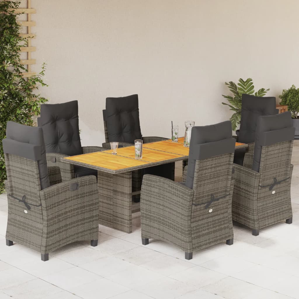 7 Pcs conjunto de jantar p/ jardim c/ almofadões vime PE cinza
