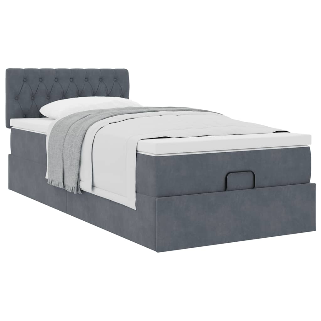 Estrutura de cama otomana com colchão cinza escuro veludo
