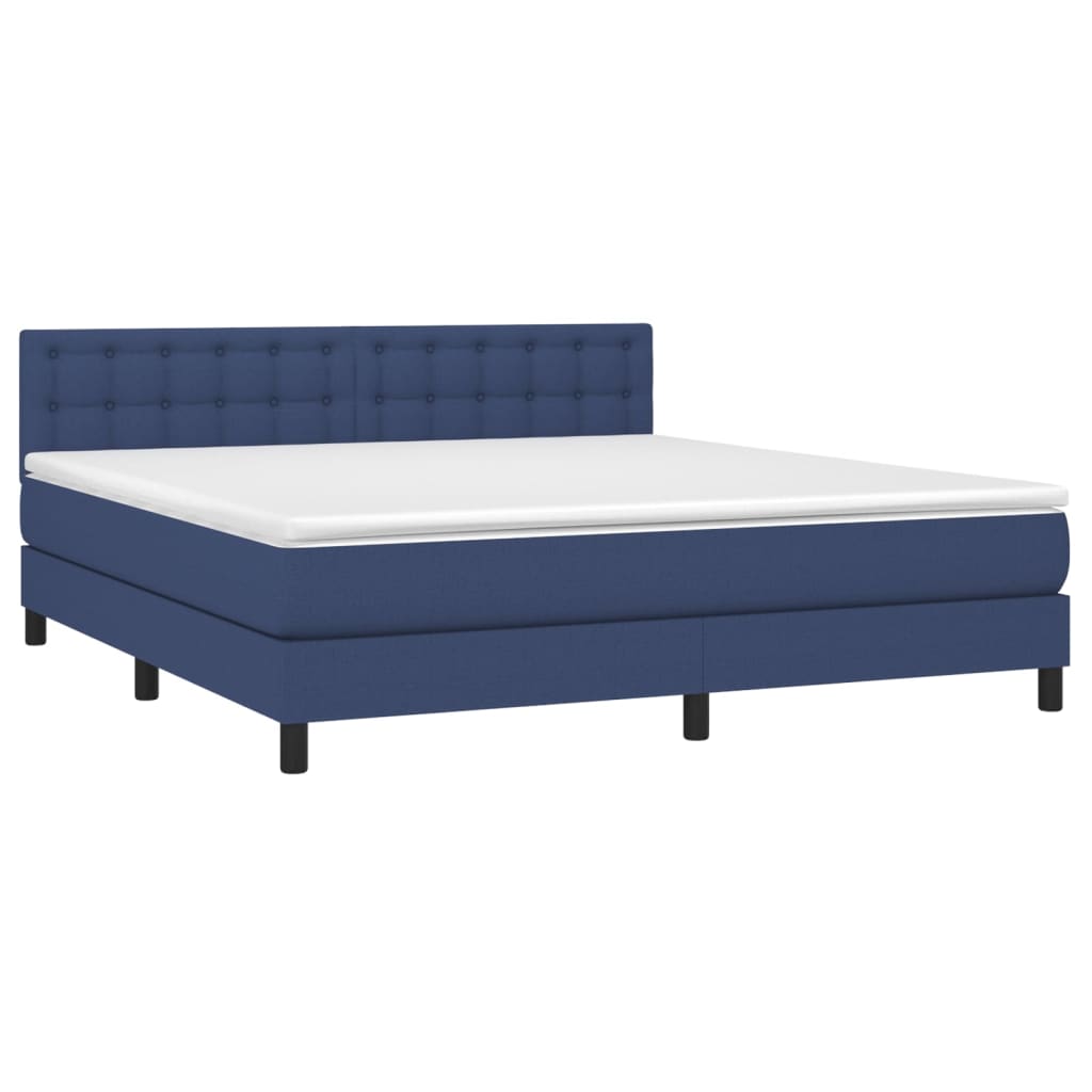 Cama box spring c/ colchão e LED 160x200 cm tecido azul