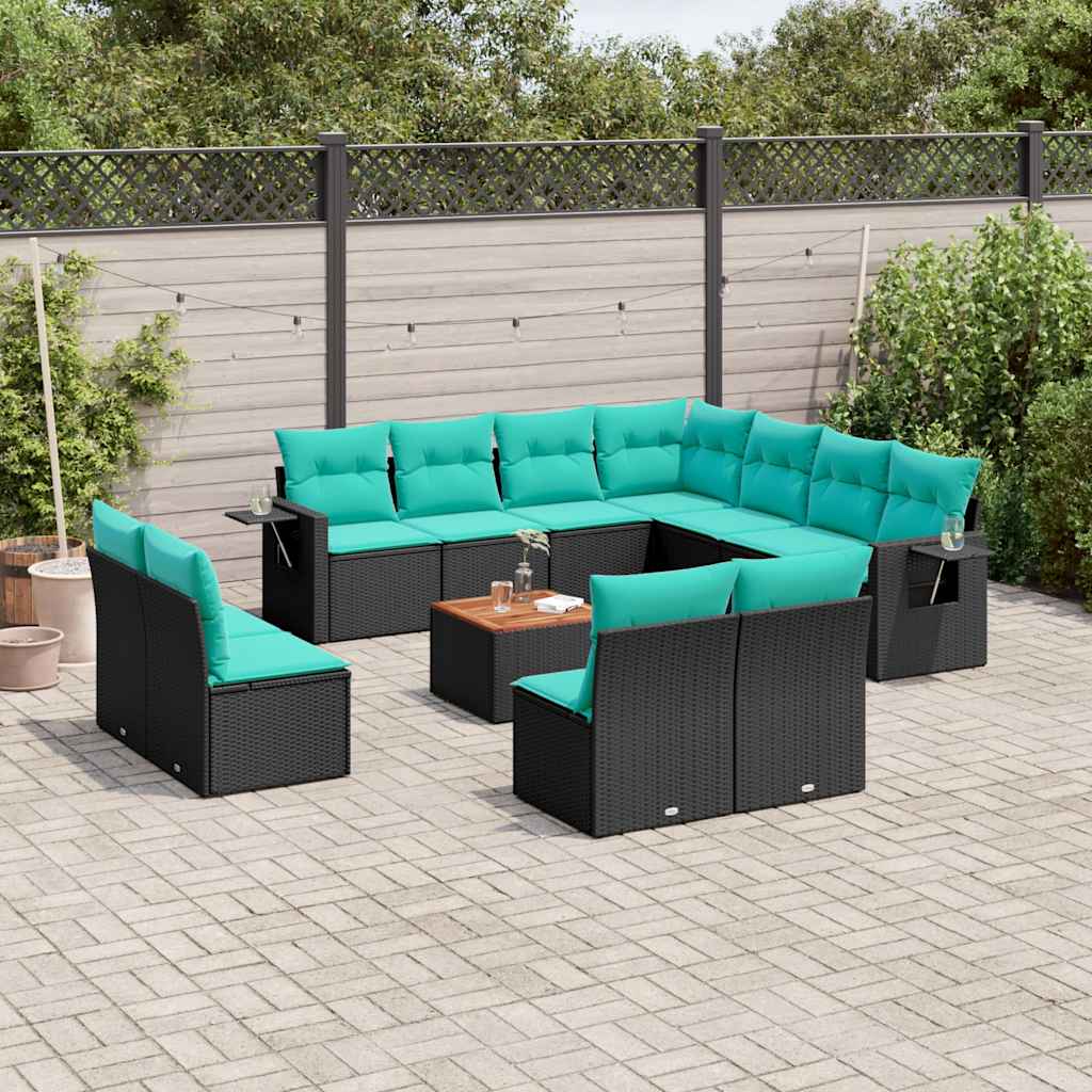 Conjunto de sofá de jardim com 12 peças e almofadas em rattan sintético preto