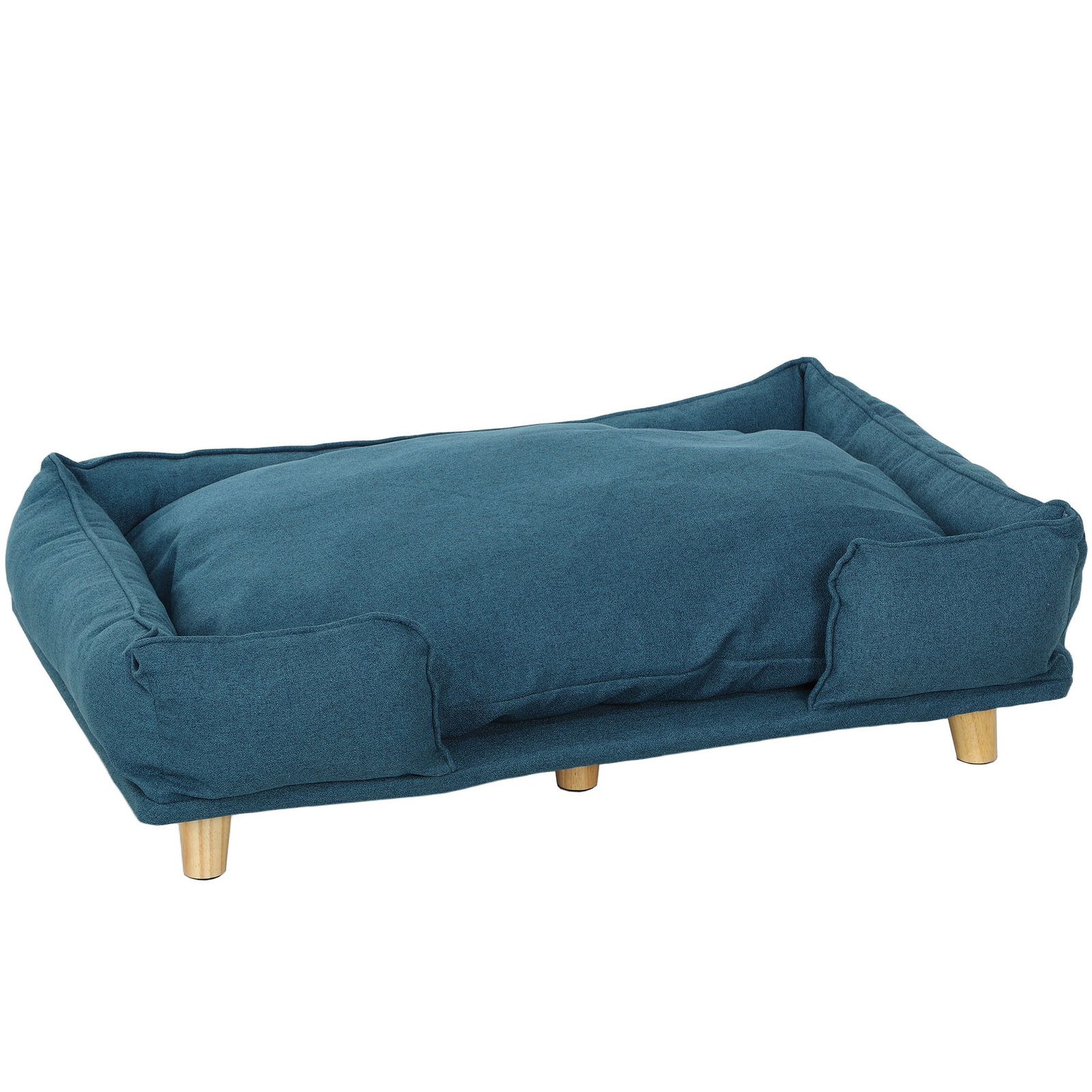 Sofá para cães grandes cama elevada para cães com pés de madeira e almofada lavável 96x66x24 cm azul escuro