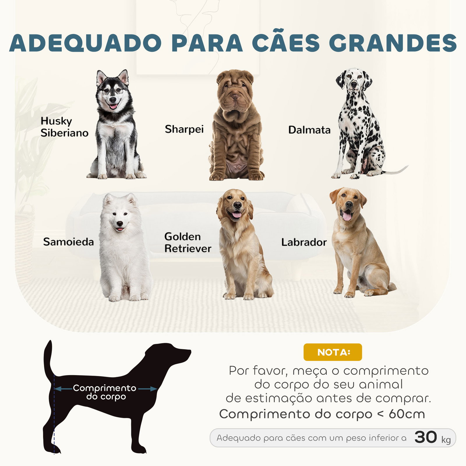 Sofá para cães grandes cama elevada para cães com pés de madeira e almofada lavável 96x66x24 cm azul escuro