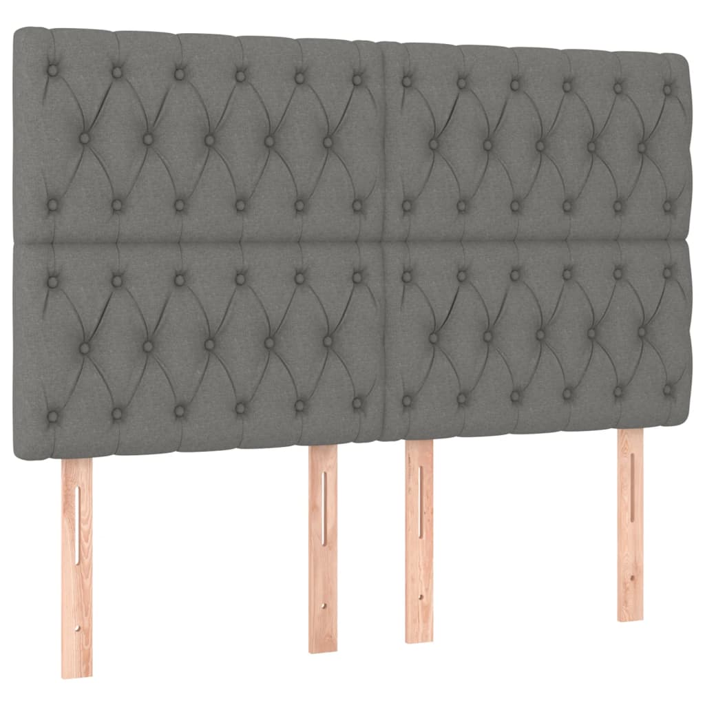 Cabeceira de cama c/ LED tecido 144x7x118/128 cm cinza-escuro