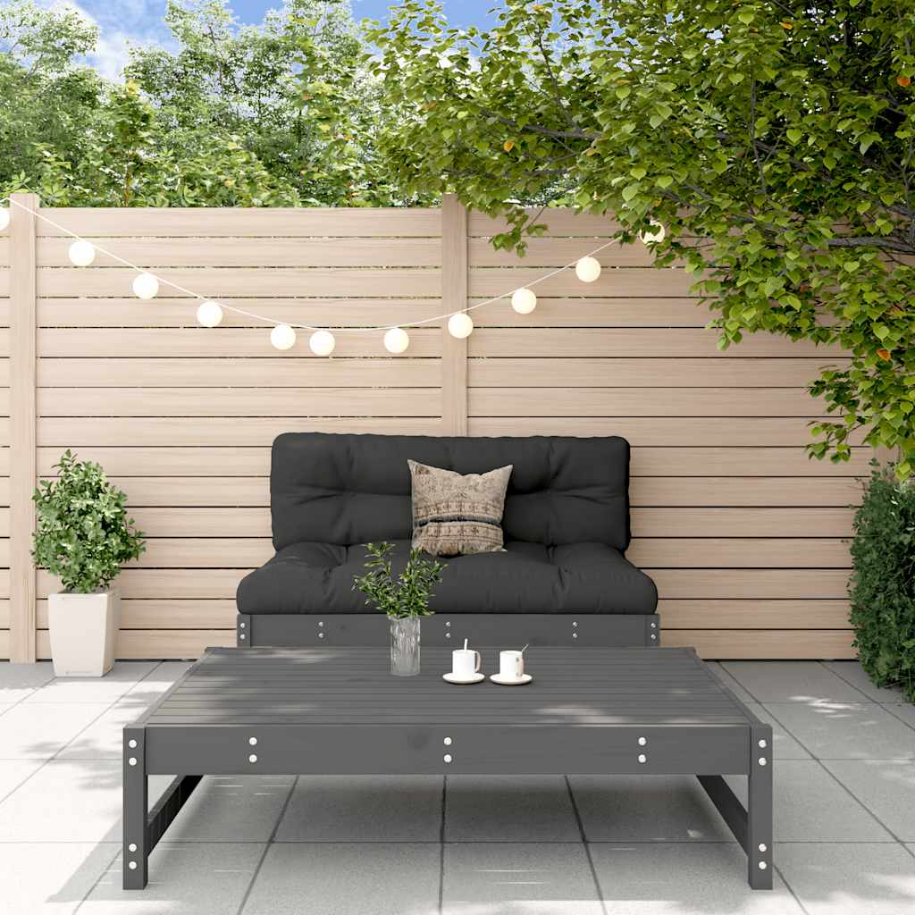 2 Pcs conjunto lounge jardim c/ almofadões madeira maciça cinza