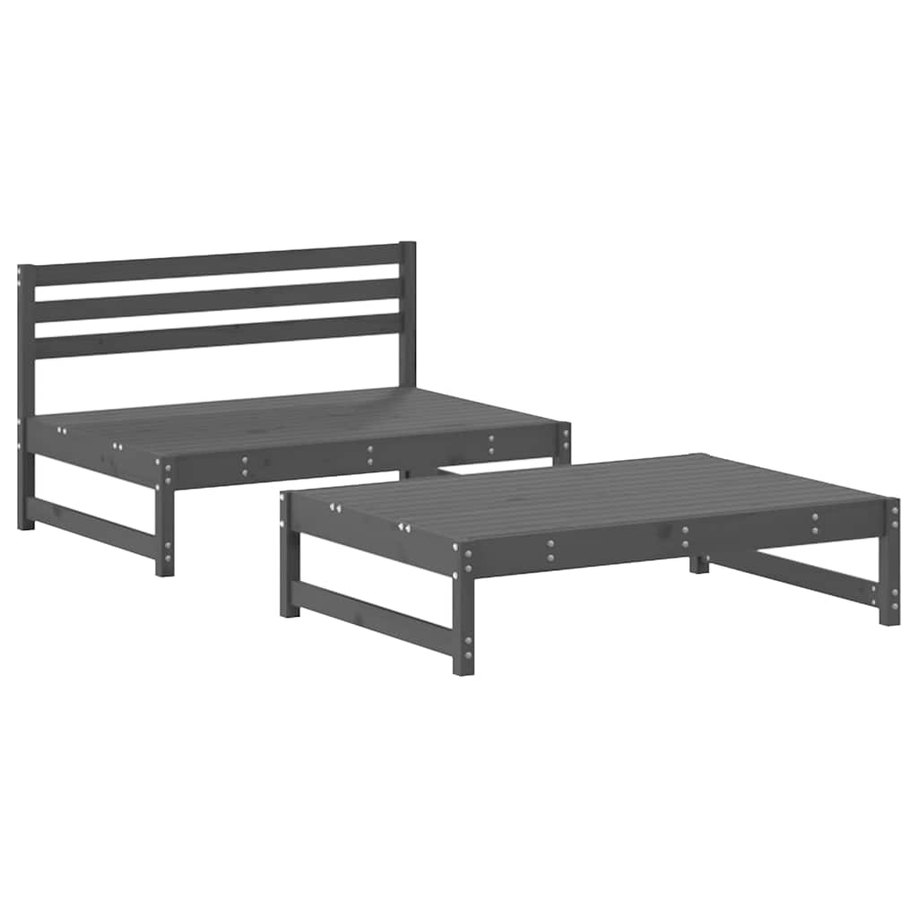 2 Pcs conjunto lounge jardim c/ almofadões madeira maciça cinza