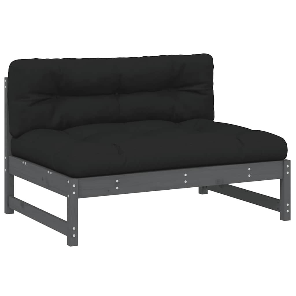2 Pcs conjunto lounge jardim c/ almofadões madeira maciça cinza