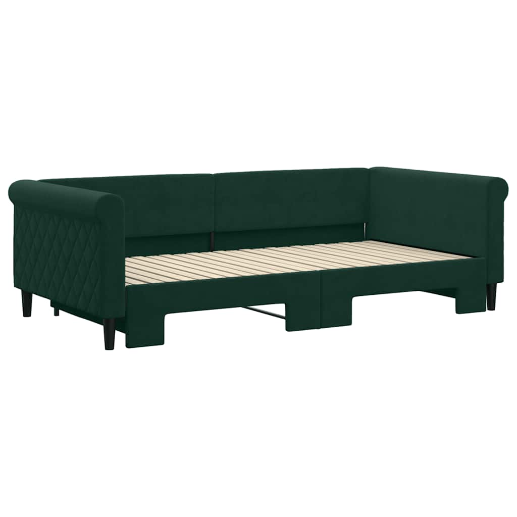 Sofá-cama com gavetão 100x200 cm veludo verde-escuro