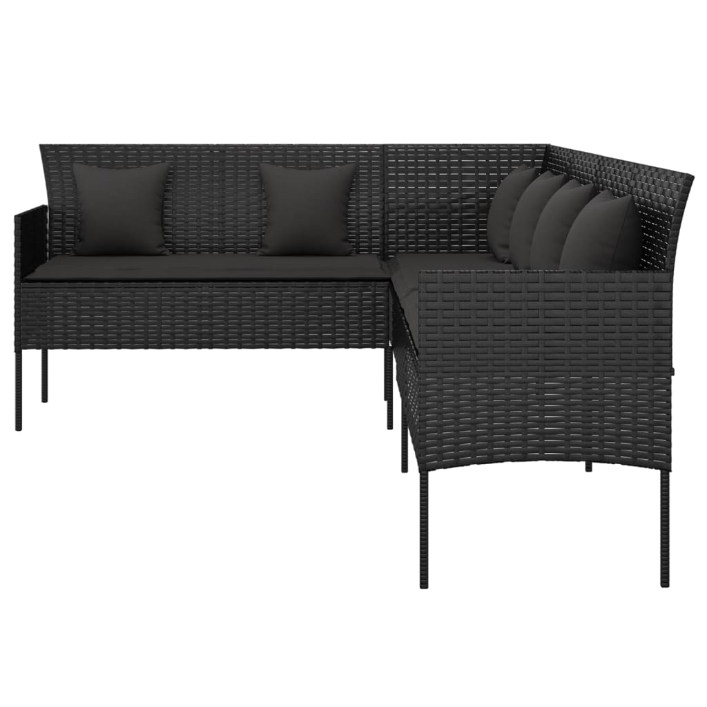 Sofá em forma de l p/ jardim c/ almofadões vime PE preto