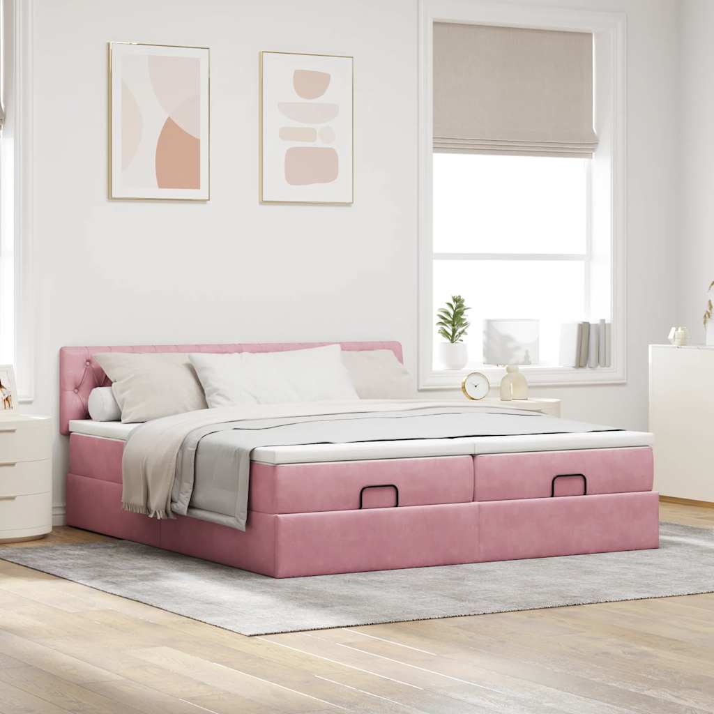 Moldura de cama otomana com colchão rosa 200x200cm veludo
