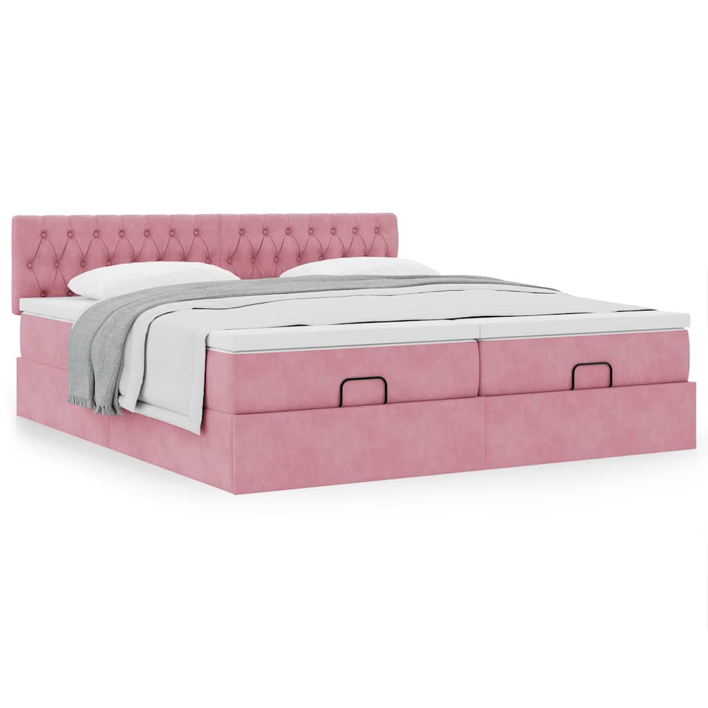Moldura de cama otomana com colchão rosa 200x200cm veludo