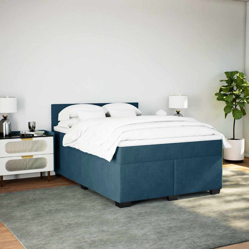 Cama com molas/colchão 140x190 cm veludo azul-escuro