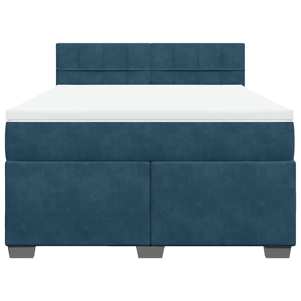 Cama com molas/colchão 140x190 cm veludo azul-escuro