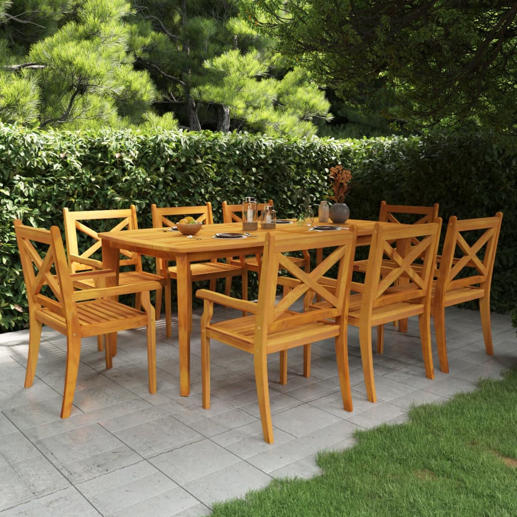 9 Pcs conjunto de jantar para jardim madeira de acácia maciça
