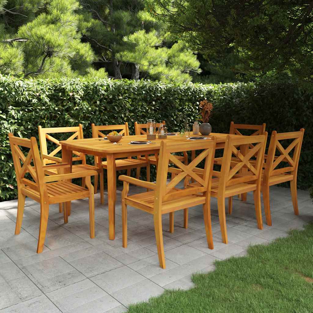 9 Pcs conjunto de jantar para jardim madeira de acácia maciça