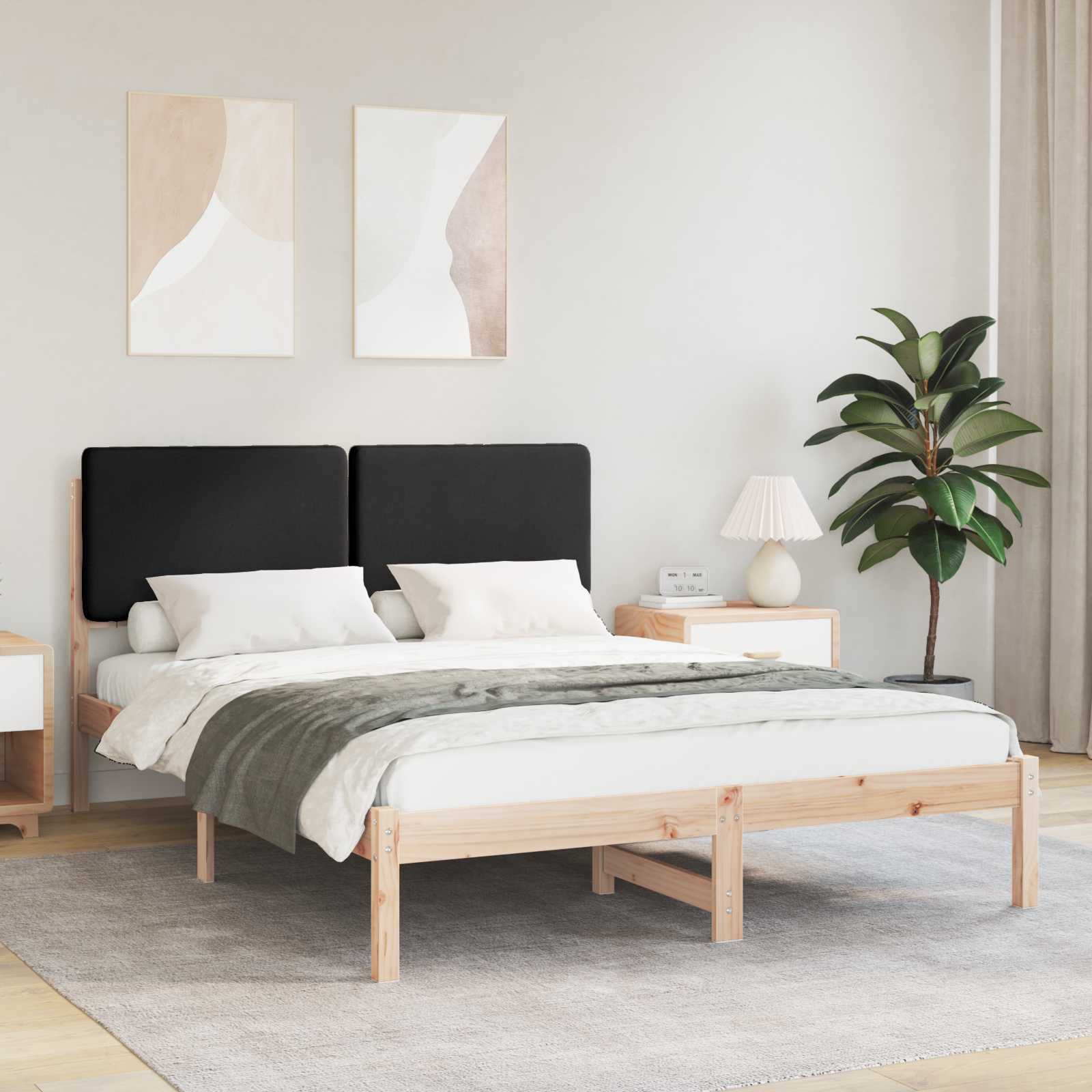 Estrutura de cama com cabeceira estofada preto 140 x 200 cm