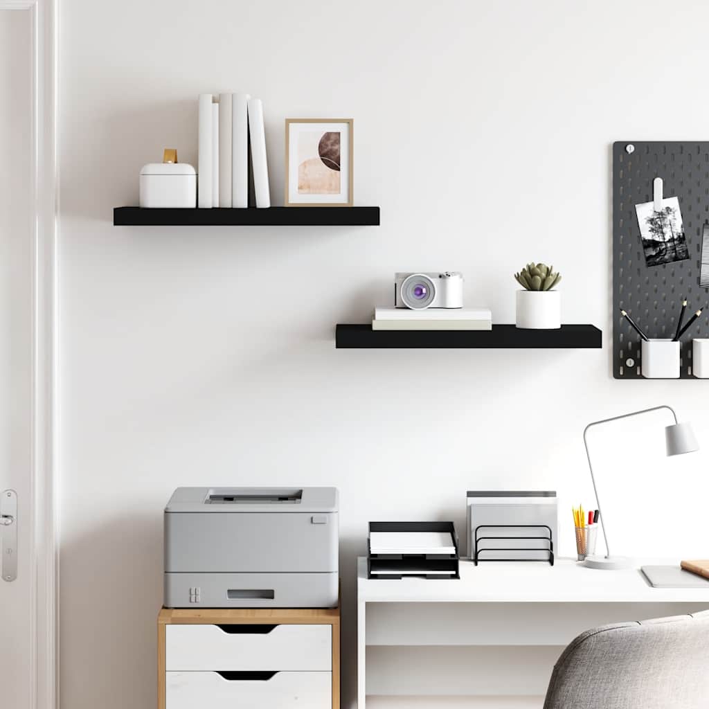Prateleiras de parede suspensas 2 pcs 60x23,5x3,8 cm MDF preto