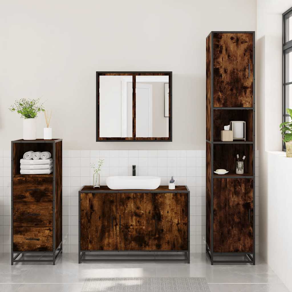3 Pcs conjunto de móveis wc madeira processada carvalho fumado