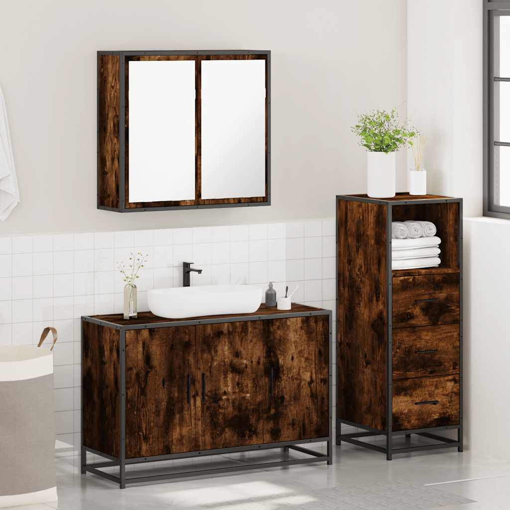 3 Pcs conjunto de móveis wc madeira processada carvalho fumado