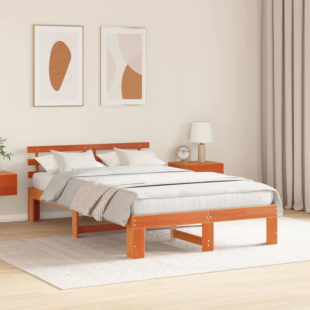 Estrutura da cama com cabeceira marrom cera 135 x 190 cm