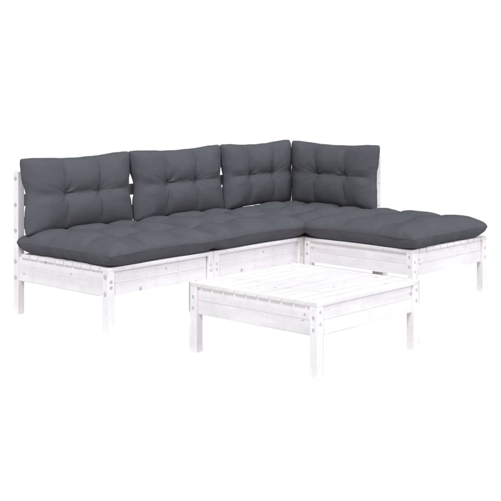 5 Pcs conjunto lounge de jardim c/ almofadões pinho branco