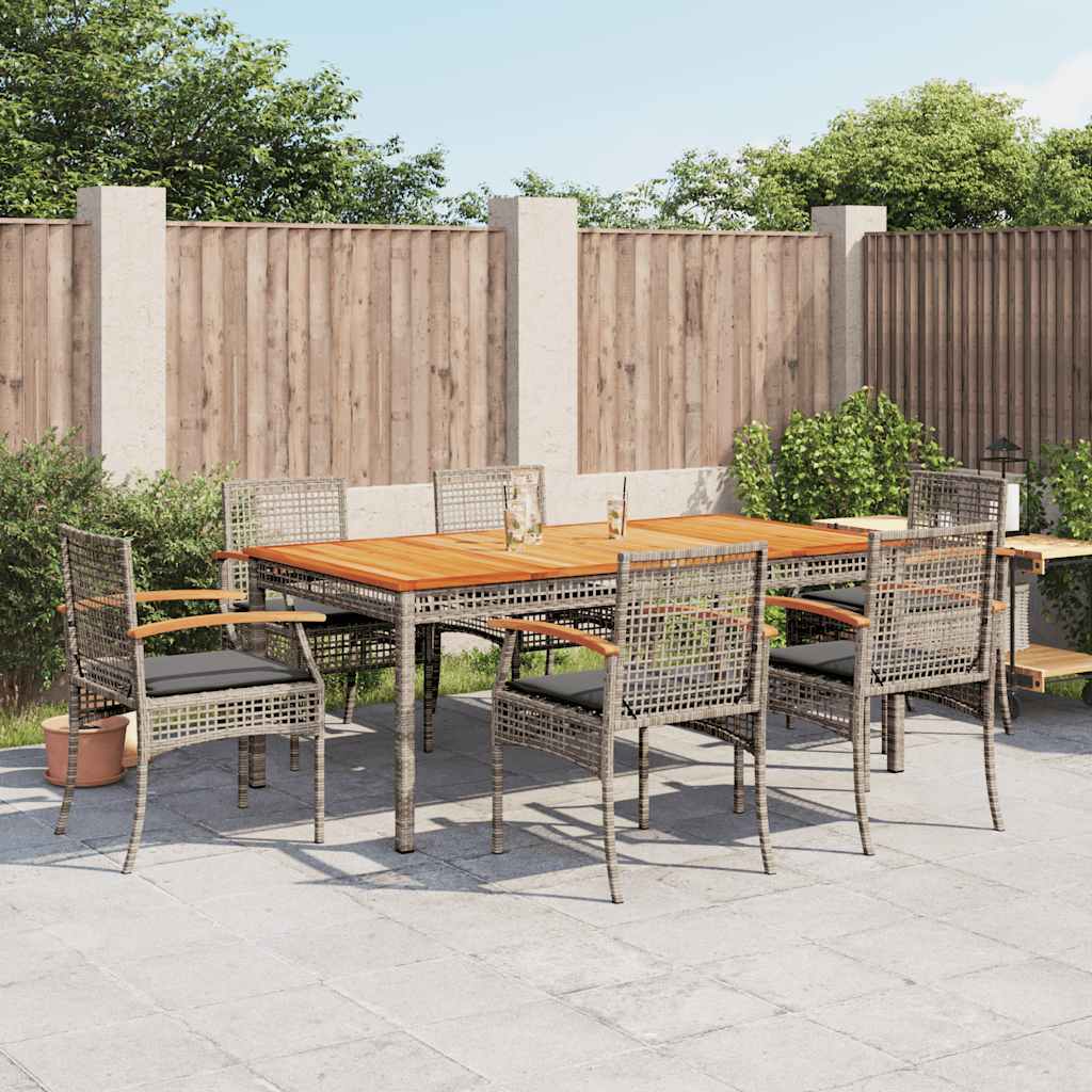 7 Pcs conjunto de jantar p/ jardim c/ almofadões vime PE cinza