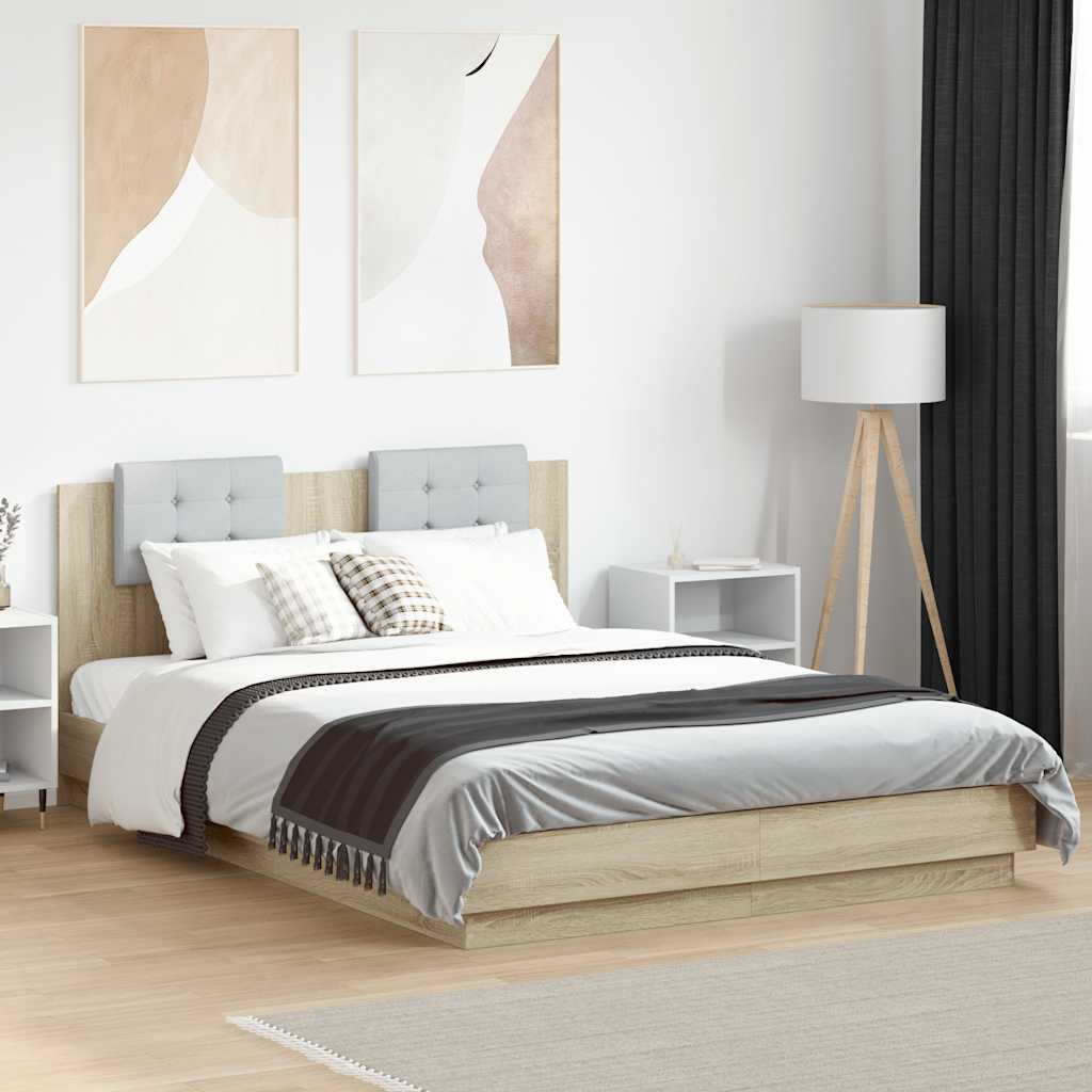 Estrutura cama c/ cabeceira/luzes LED 140x200cm carvalho sonoma