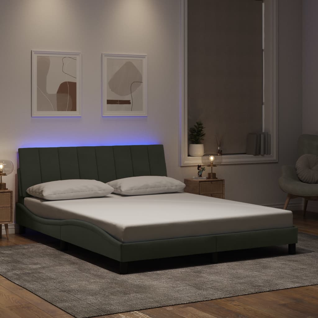 Estrutura de cama com LED sem colchão hanko 160x200 cm veludo cinzento-claro