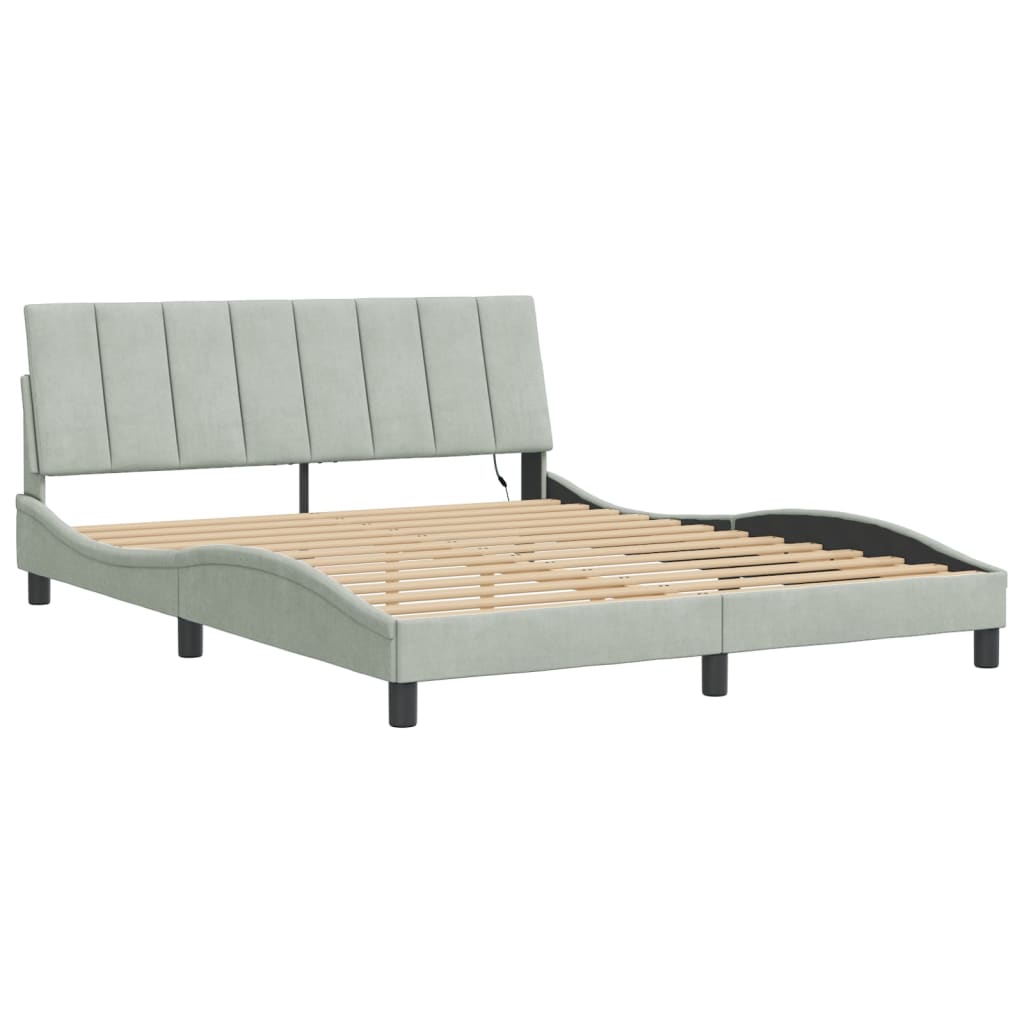 Estrutura de cama com LED sem colchão hanko 160x200 cm veludo cinzento-claro