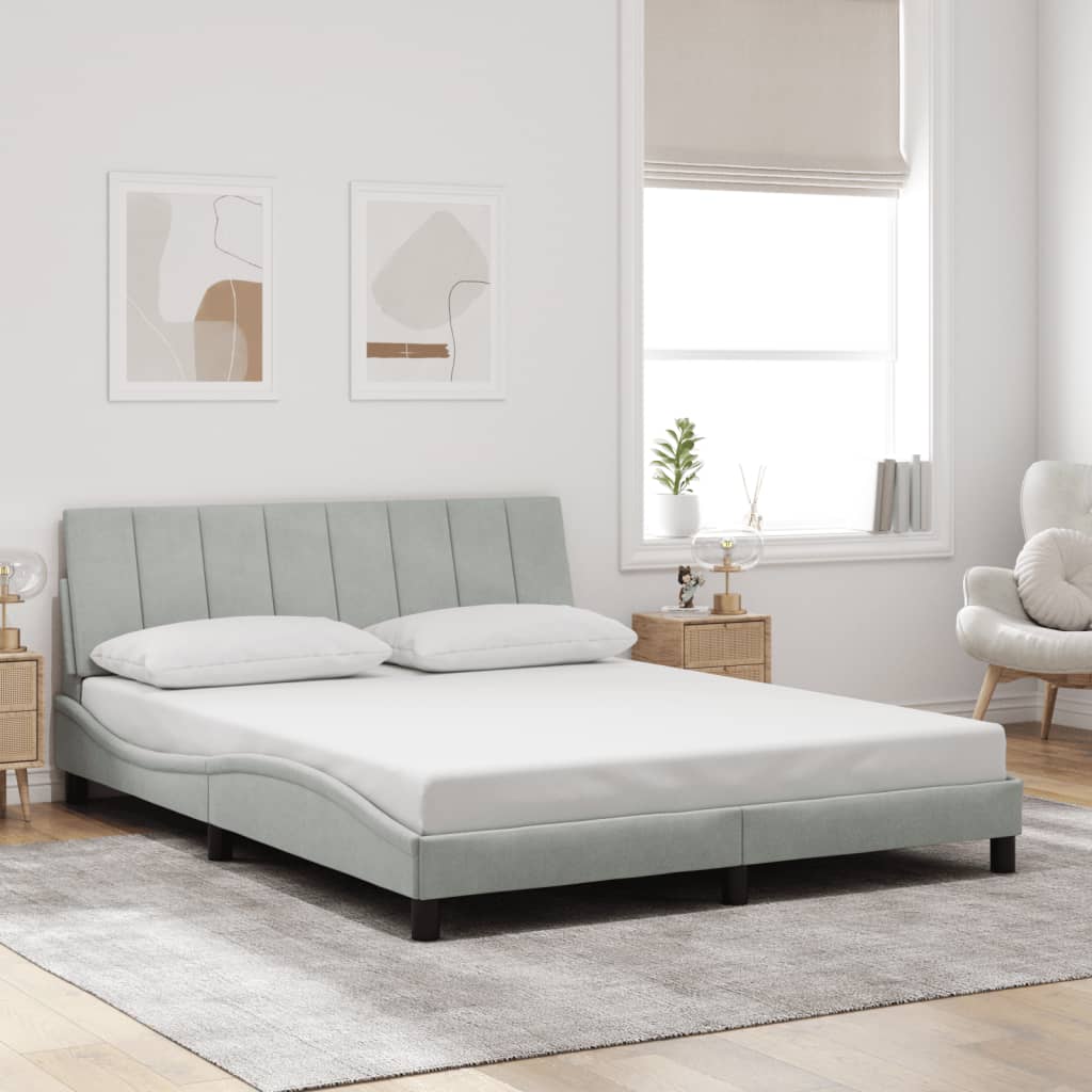 Estrutura de cama com LED sem colchão hanko 160x200 cm veludo cinzento-claro