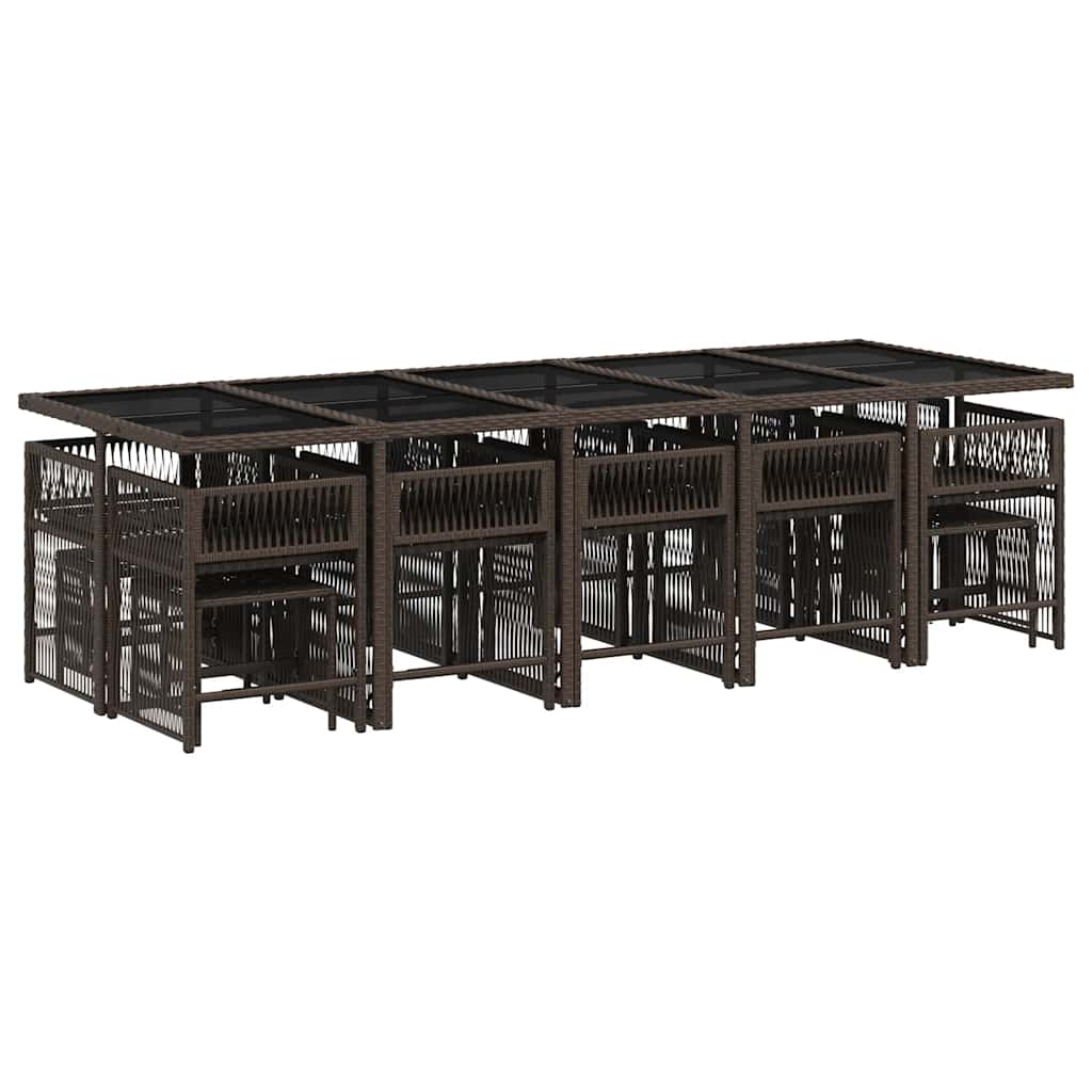 15 Pcs conjunto jantar p/ jardim c/ almofadões vime PE castanho